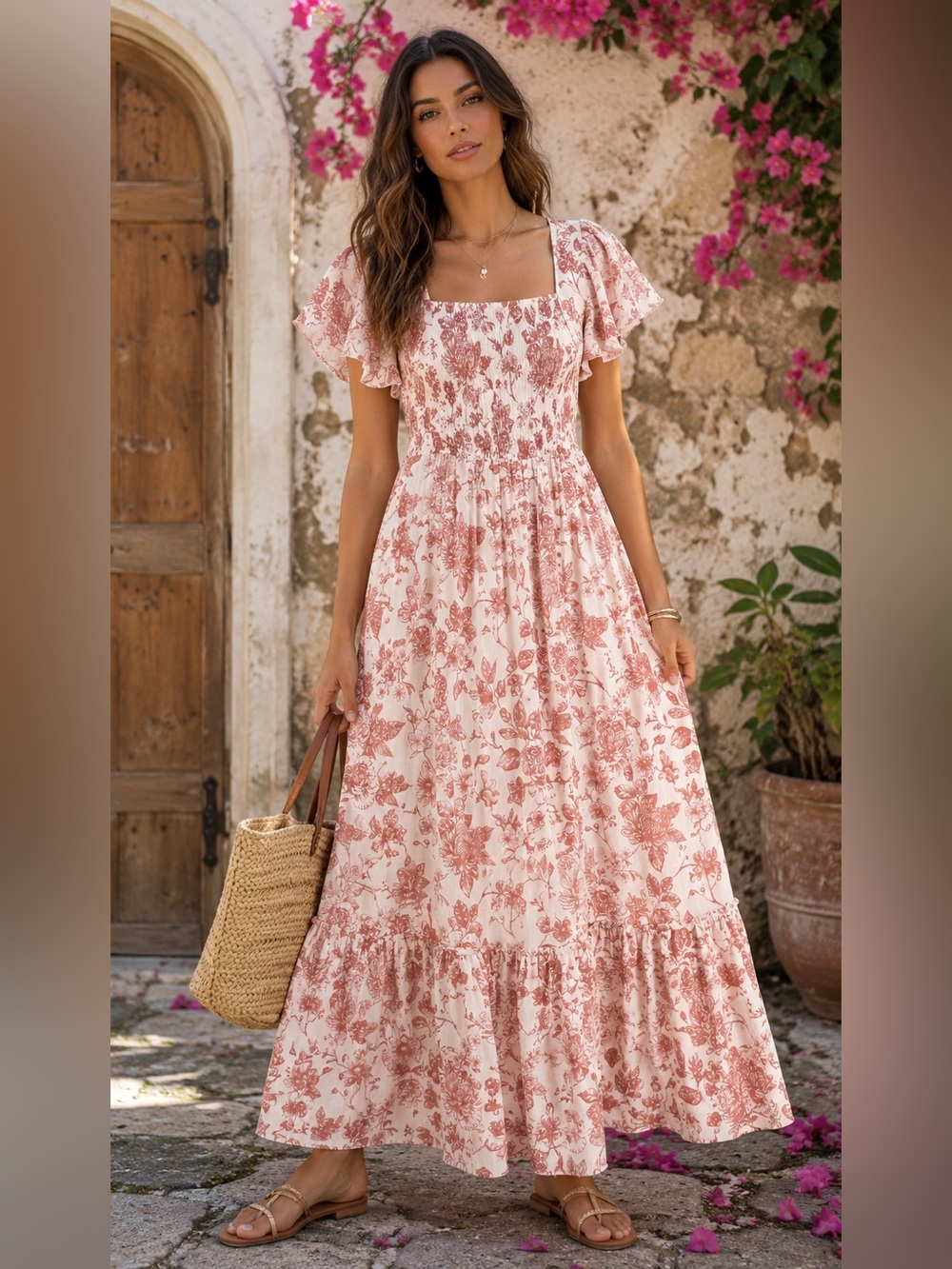 J GEE Floral Maxi Dress | Romantic Cottagecore Pink & Ivory Dress | NWT